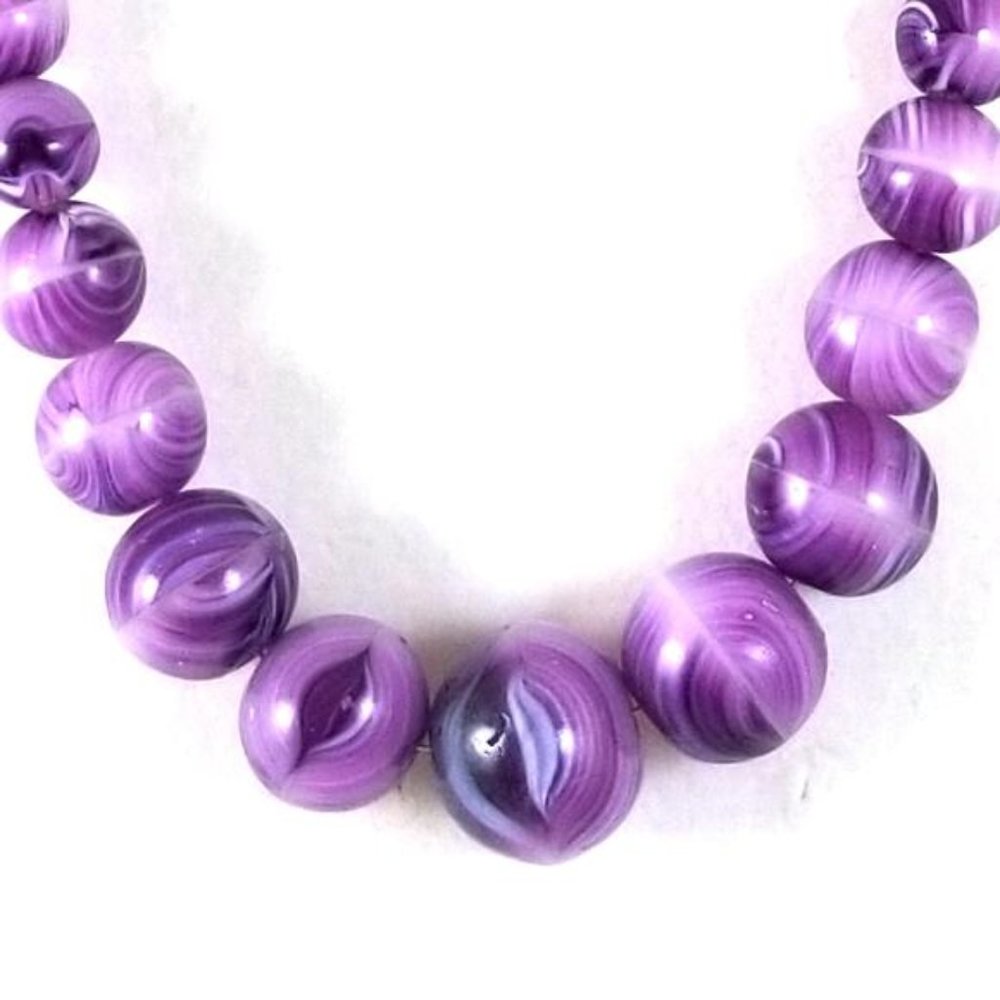 Amethyst Pressed Glass Beaded Necklace 13-17 Inch